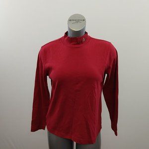 Northern Reflection Mock Neck Top Size Large Red Christmas Theme Cotton Shirt